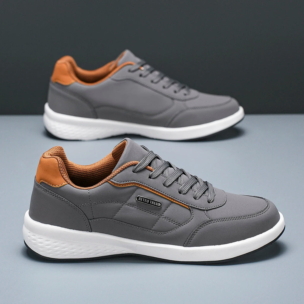 New Breathable Leather Men Shoes Lightweight Comfortable Men Sneakers Fashions Lace Up Casual Shoes Flat Shoes Zapatillas Hombre