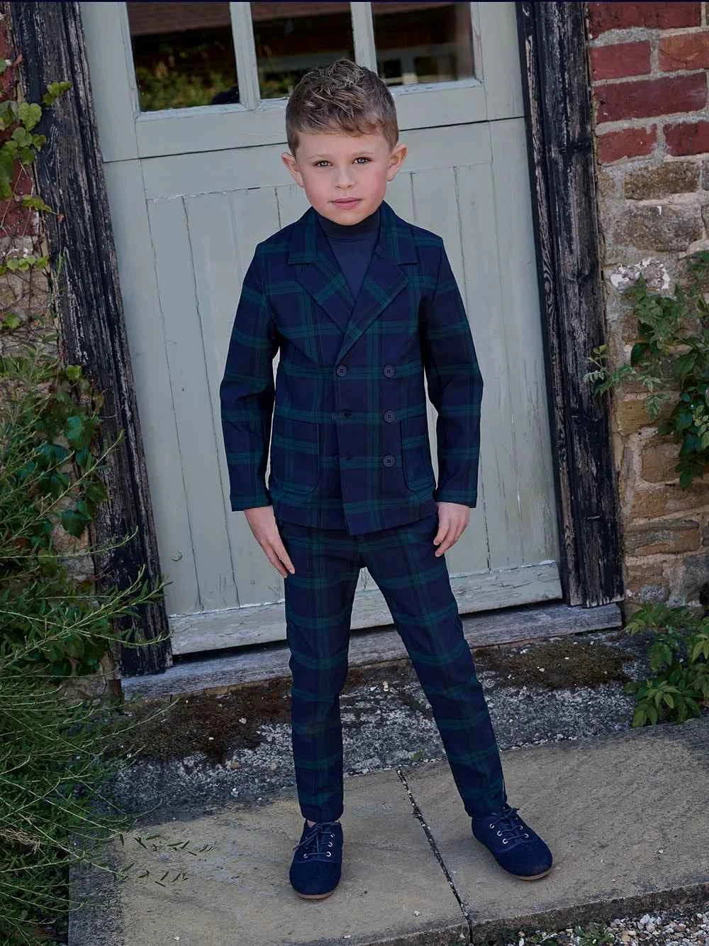 AS Navy Collection AW25 Girls Plaid Dress Two Color Patchwork Sweater Baby Romper Boys Blazer Pants Family Matching Clothing