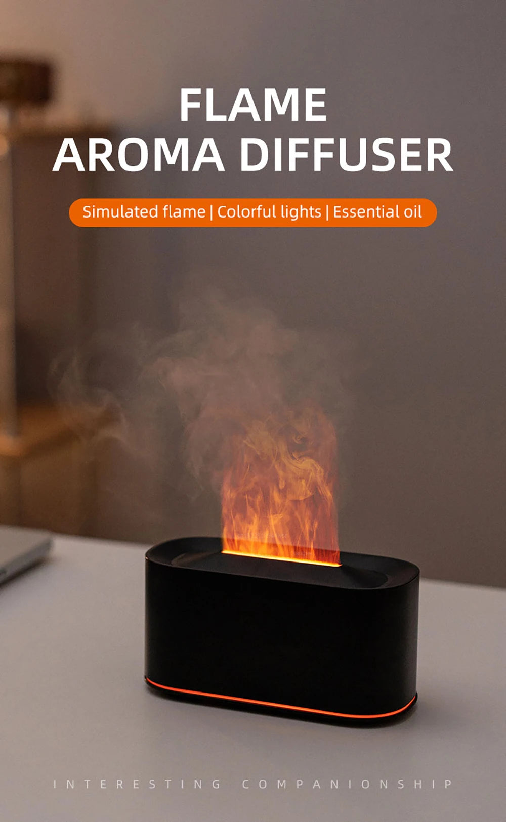 Aroma Humidifier Mini Air Humidifier Flame Essential Oils Diffuser for Home Room Ultrasonic Fragrance Diffuser with Night Light