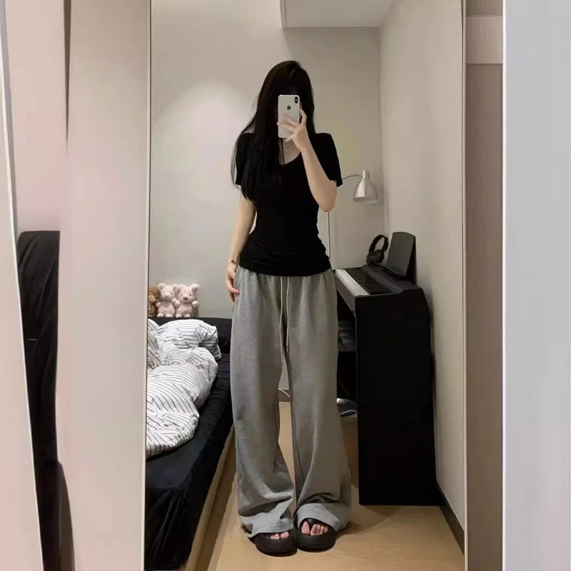 Cotton Neckline Short-sleeved Shirt for Women in Summer Basic Style Versatile Slim Fit and Sexy Top Trendy