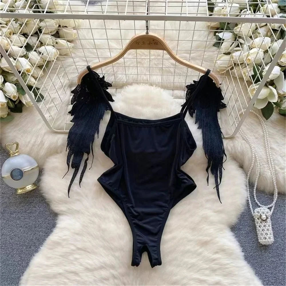 Summer Girls Sexy Hot Sweet Transparent Suspender Mini Dress Women Elastic Waist And Backless Strap Lolita Pajamas Bubble Skirt