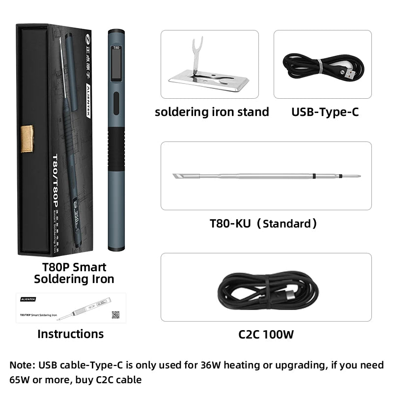 ALIENTEK T80/T80P Soldering Iron Adjustable Temperature 100W Fast Heat Portable Digital Smart Electric Welding Station Kit C245