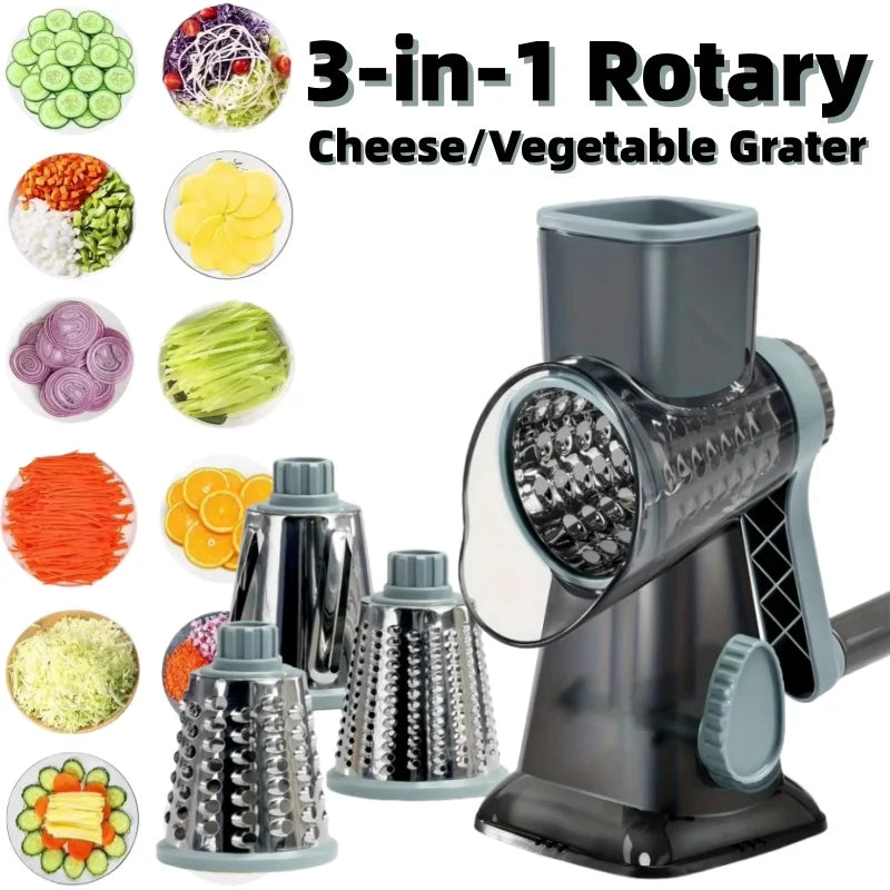 3 in 1 Multi-function Drum Vegetable Chopper Hand-operated Potato Slice Chopper Pressed Vegetable Grinder Peeled Garlic Chopper