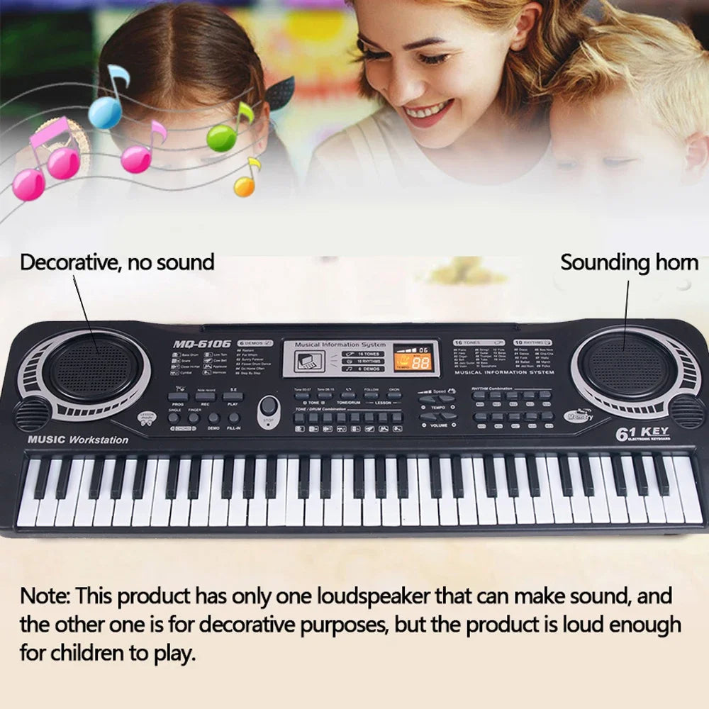 Kids Electronic Piano Keyboard Portable 61 Keys Organ with Microphone Education Toys Musical Instrument Gift for Child Beginner