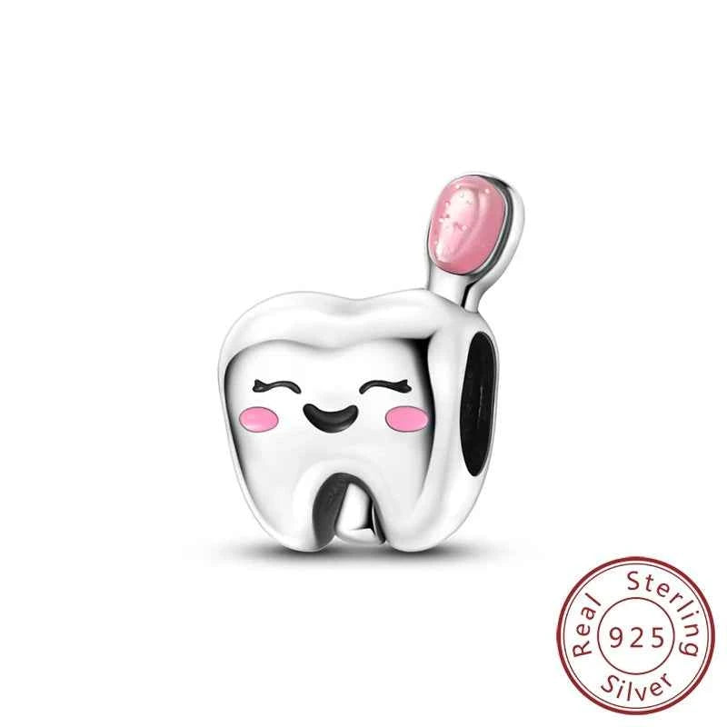 Original 925 Sterling Silver Charms Bead Toothbrush Pendant Tooth Bead Fit Original Bracelet For Women DIY Jewelry Gift
