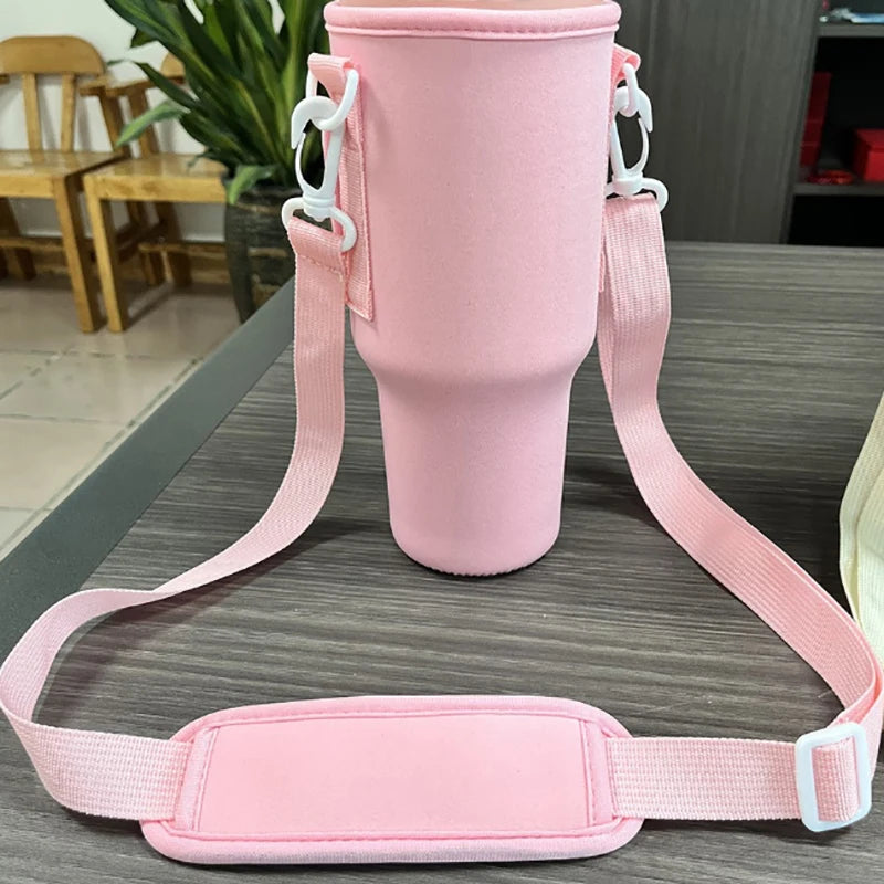 Water Bottle Carrier Bag Compatible with 40oz Tumbler with Handle, Water Bottle Holder with Adjustable Shoulder Strap