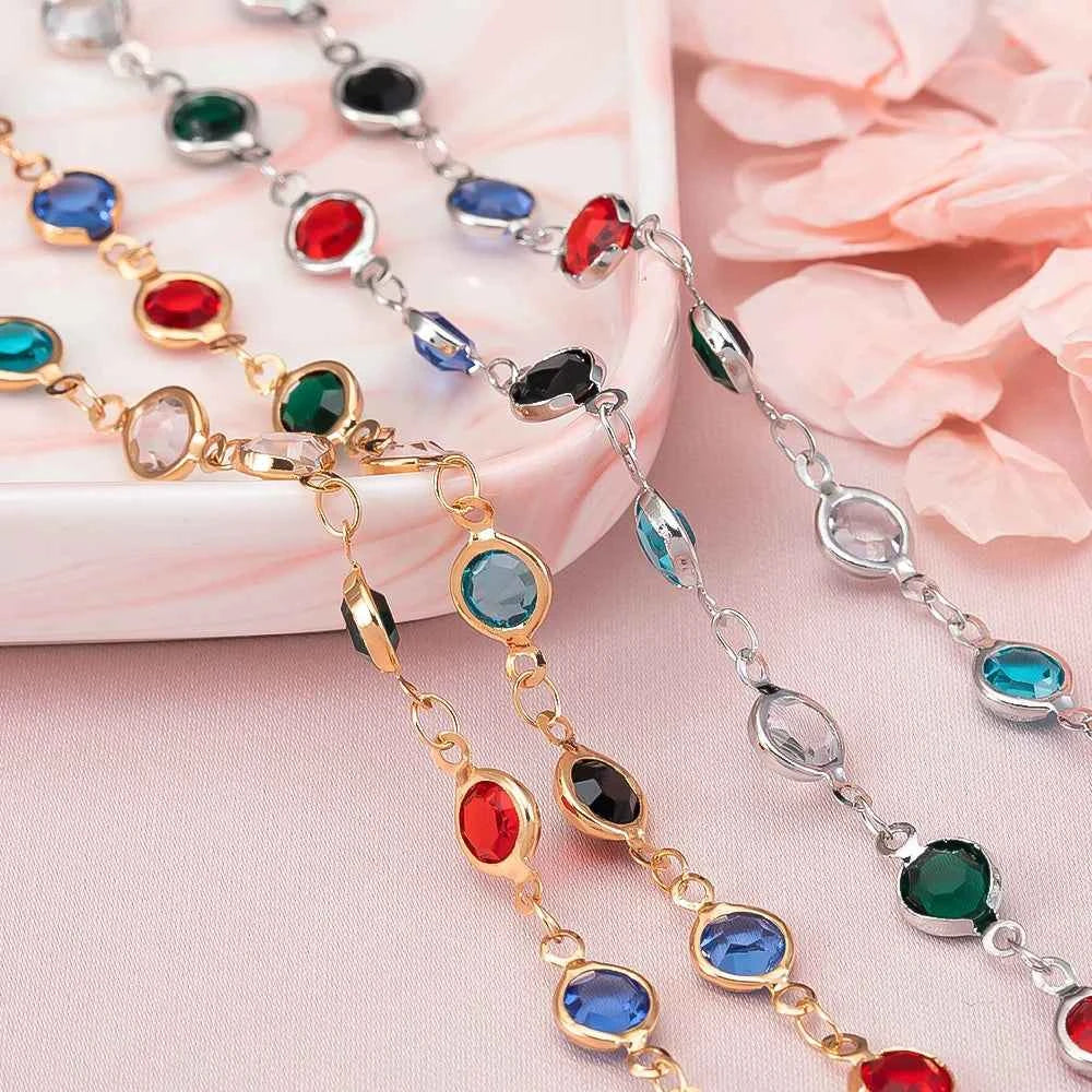 1 Meter/lot Irregular Stone Beads Copper Chain with 4MM Pearls Beads Links for DIY Jewelry Necklace Bracelet Pendant Accessories