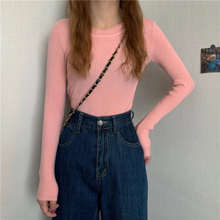 2026 New Women Sweater Autumn Winter Long Sleeve Pullover Basic Top Fashion O-neck Elastic Female Winter Solid Knitted Jumper