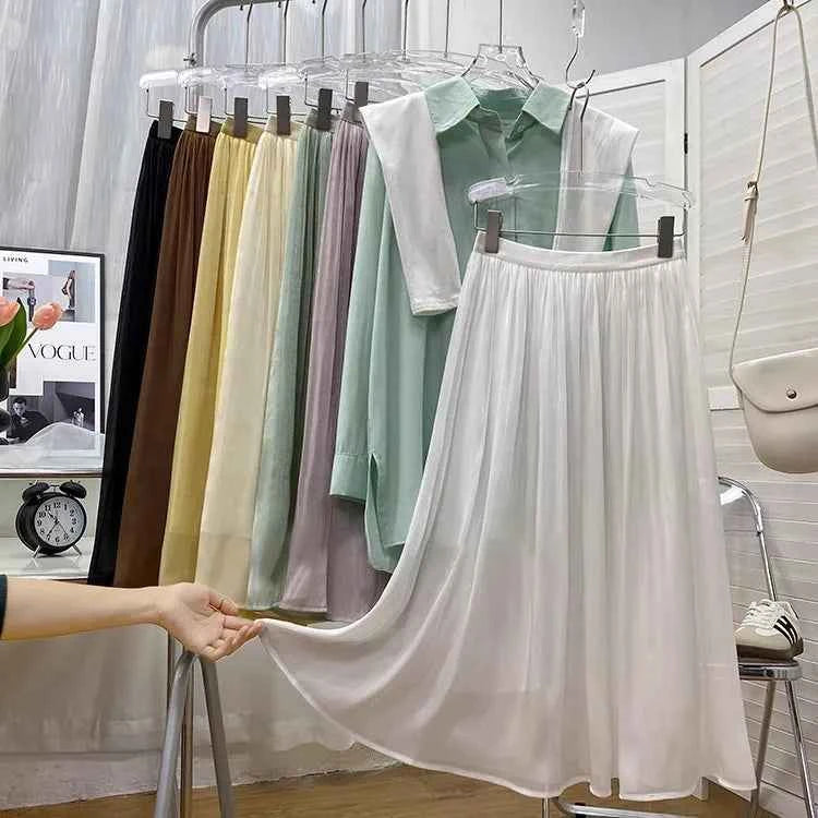 2025 Spring/Summer New Luster  A-line Women Skirt Solid Color High Waist French Paris Style Elegant Asymmetrical Skirt