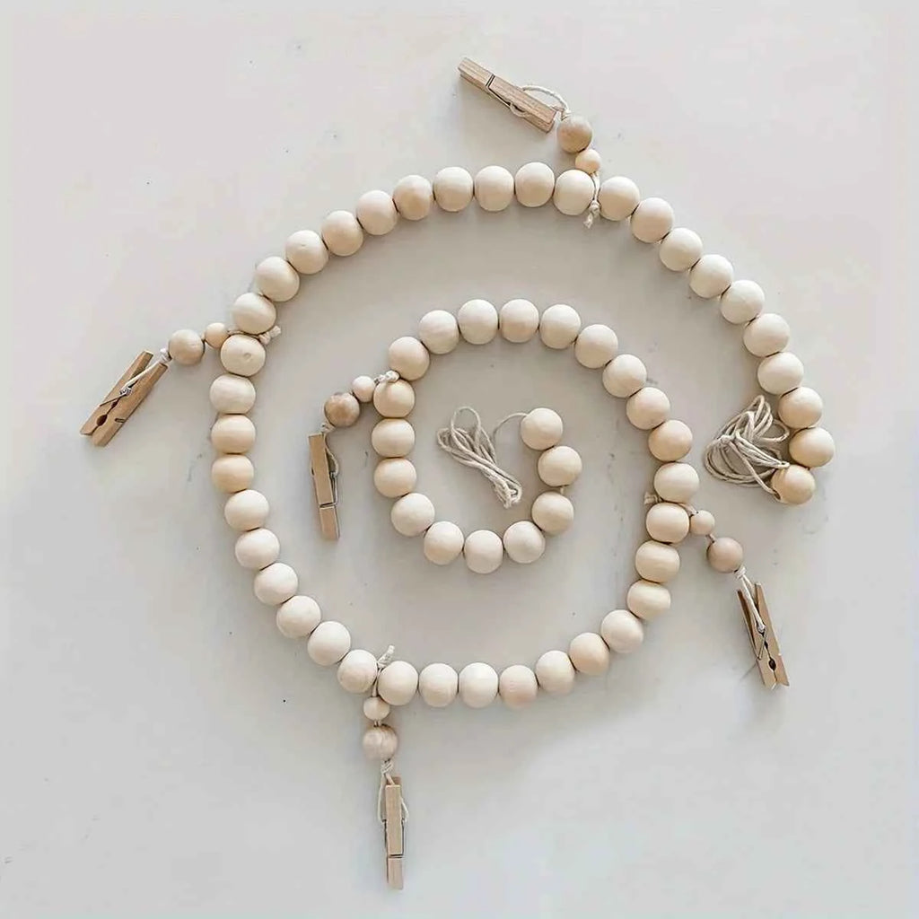 Boho Original Wood Hanging Photo Display Clip Wooden Bead Garland Wall Hanging Bedroom Living Room Dorm Party Home Decor Gifts