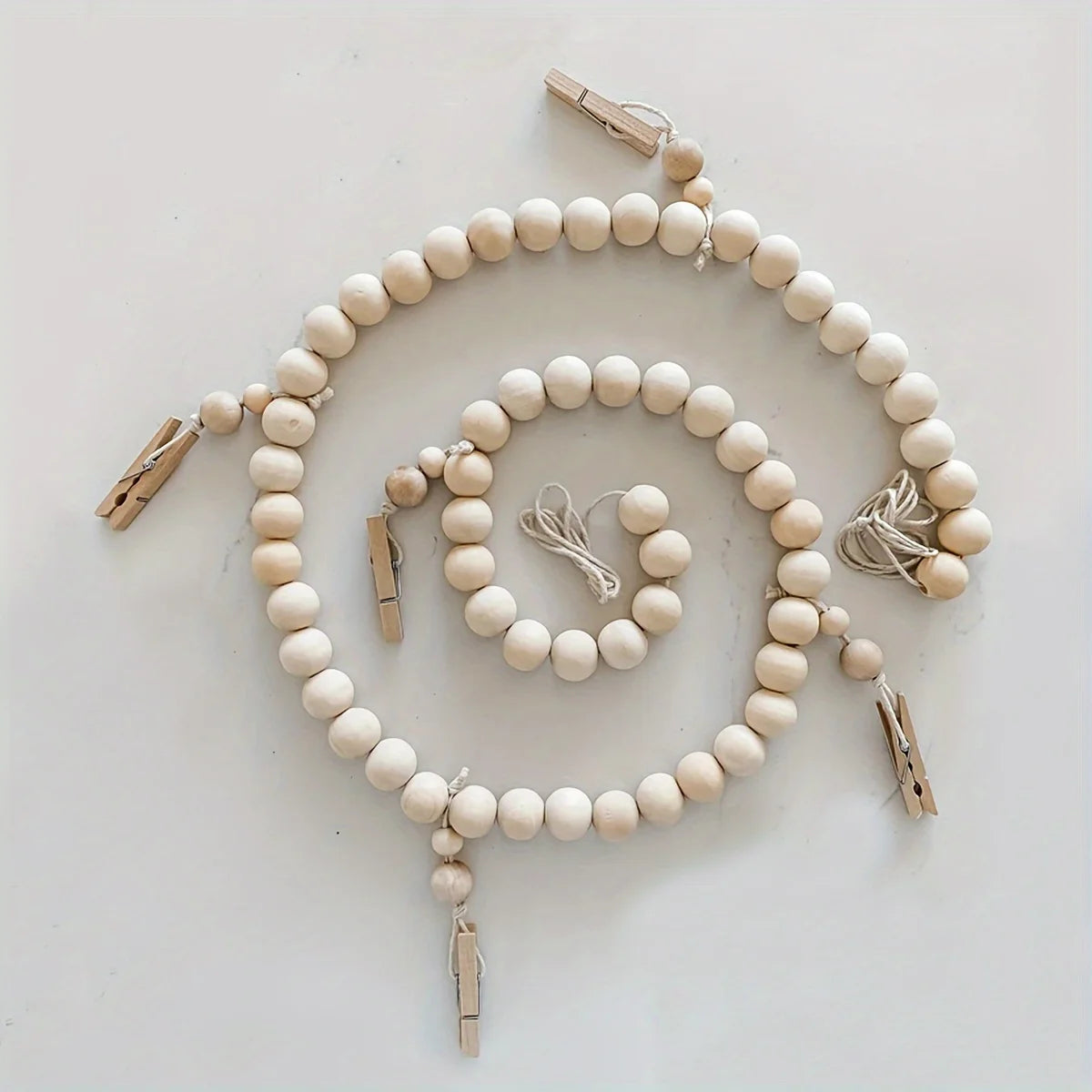 Boho Original Wood Hanging Photo Display Clip Wooden Bead Garland Wall Hanging Bedroom Living Room Dorm Party Home Decor Gifts