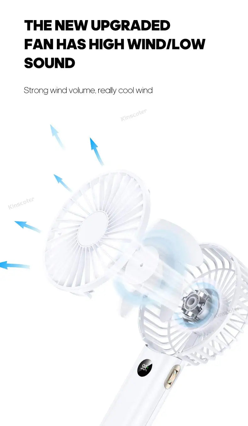 New Handheld Personal Fan Portable Mini USB Hand Fan 3600mAh Rechargeable Mini Fan with Stepless Speed Control Display Nightligh