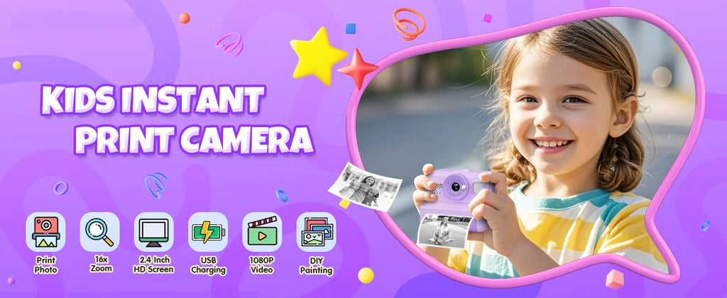 Kids Camera Instant Print, 1080P HD Instant Print Camera for Kids with 3 Rolls Print Paper, Selfie Digital Camera for Kid