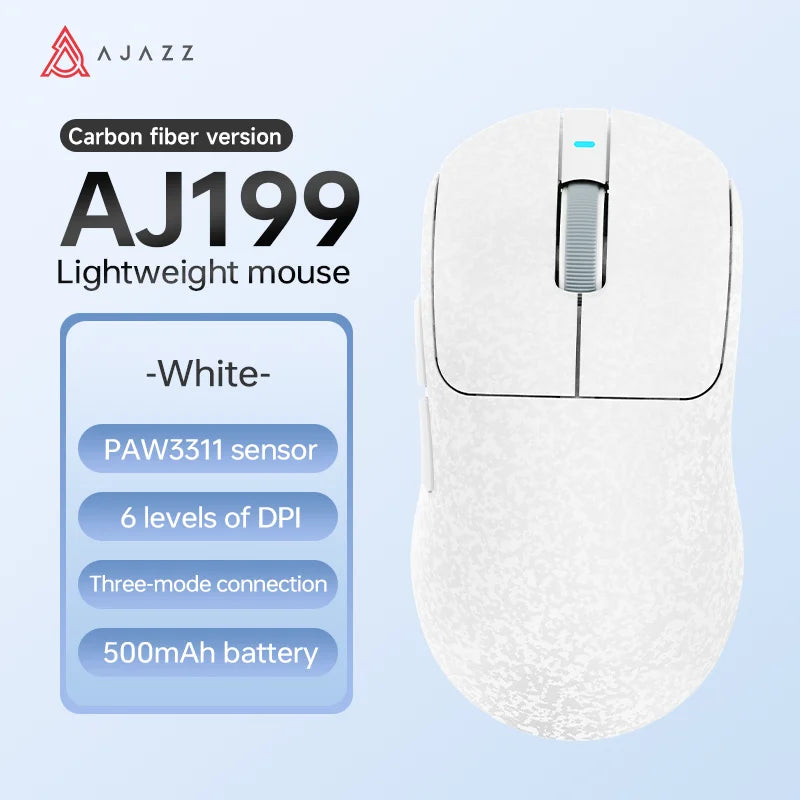 AJAZZ AJ199/AI Three-Mode Gaming Mouse 24000DPI/PAW3311 Sensor/Carbon Fiber Ultra-Thin Design /2.4G+ Bluetooth 5.0+ Wired Mouse