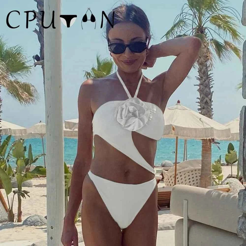 2026 New Sexy White 3D Flower Solid Two Piece Push Up Bikini Set Luxury Swimwear Women Swimsuit Beachwear Summer Bathing Suit
