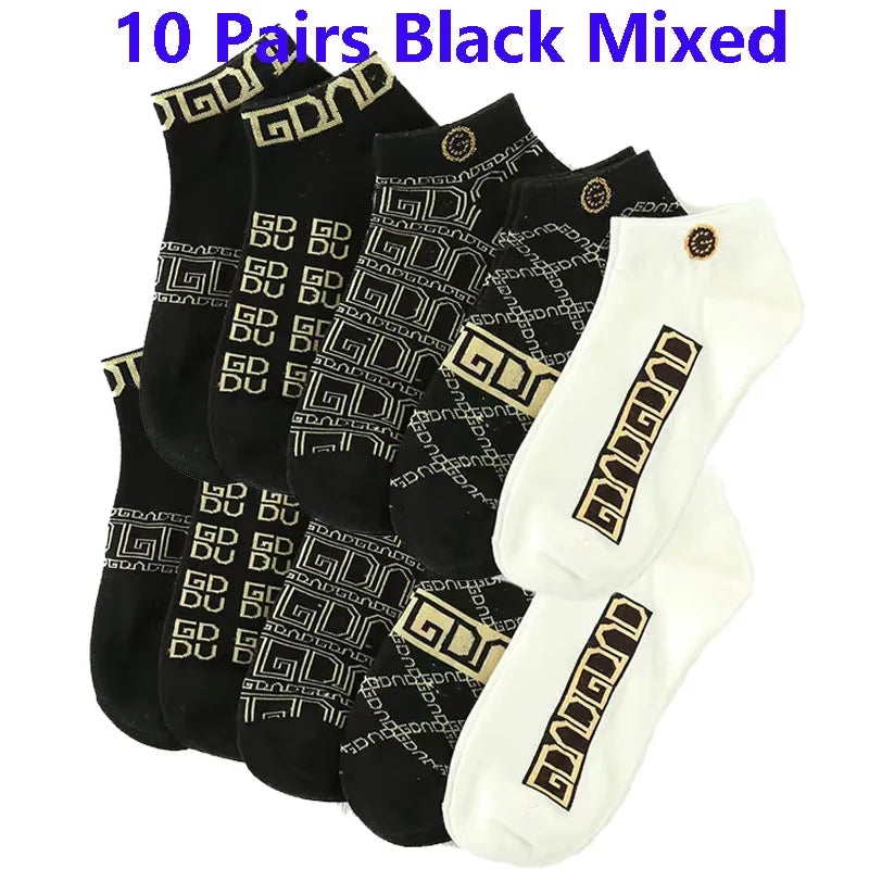 5/10/20 Pairs Winter Socks Men Short Breathable Luxury Socks Designer Brand Low-Cut Fashion Trendy Ankle Socks Geometric Pattern