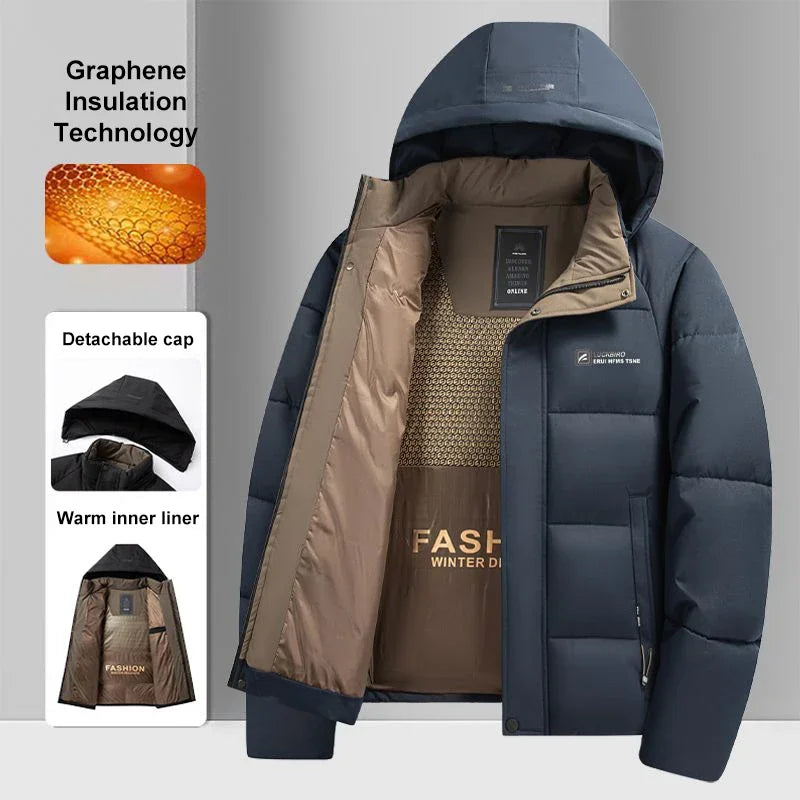 Warm Windproof Jacket Men 2025 Winter New Fashion Comfortable Thickened Outdoor Hooded Overcoat Male Casual Clothes