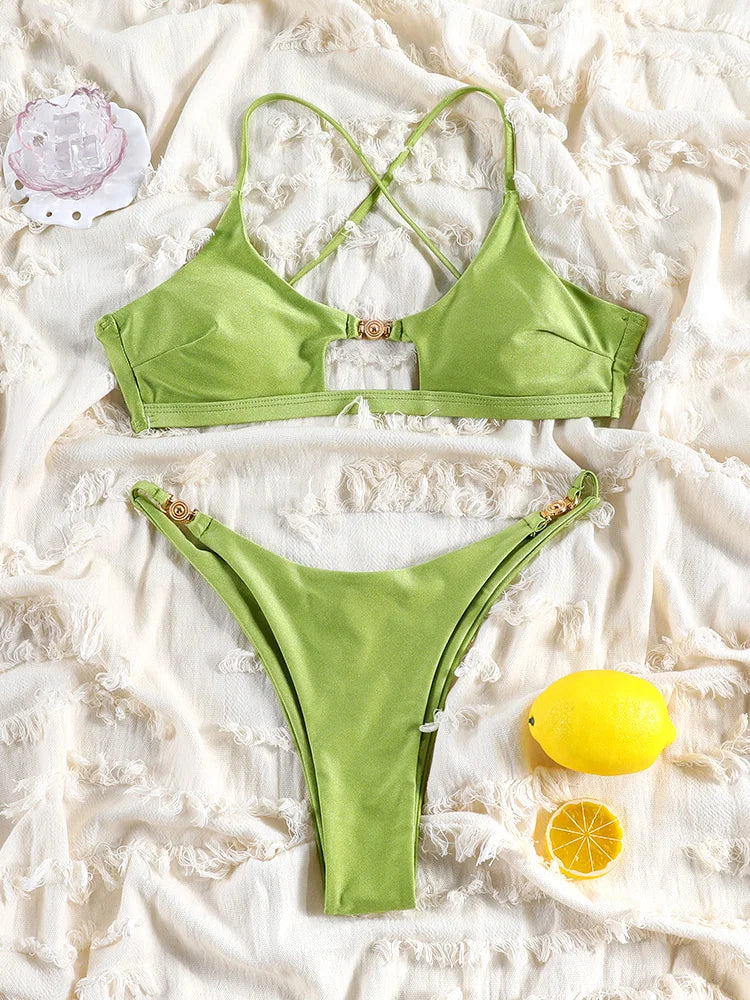 Rinabe Solid Bikini Set Sexy Bikinis Cut Out Swimsuit For Women Low Waist Bathing Suits 2026 Bathsuit Summer Beach Wear