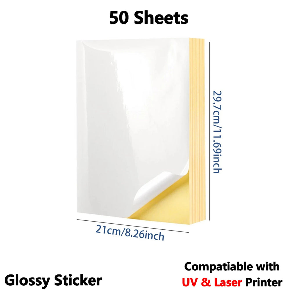 50 sheets Printing paper & A4 size stickers, suitable for laser printers and inkjet printers, self-adhesive printing paper