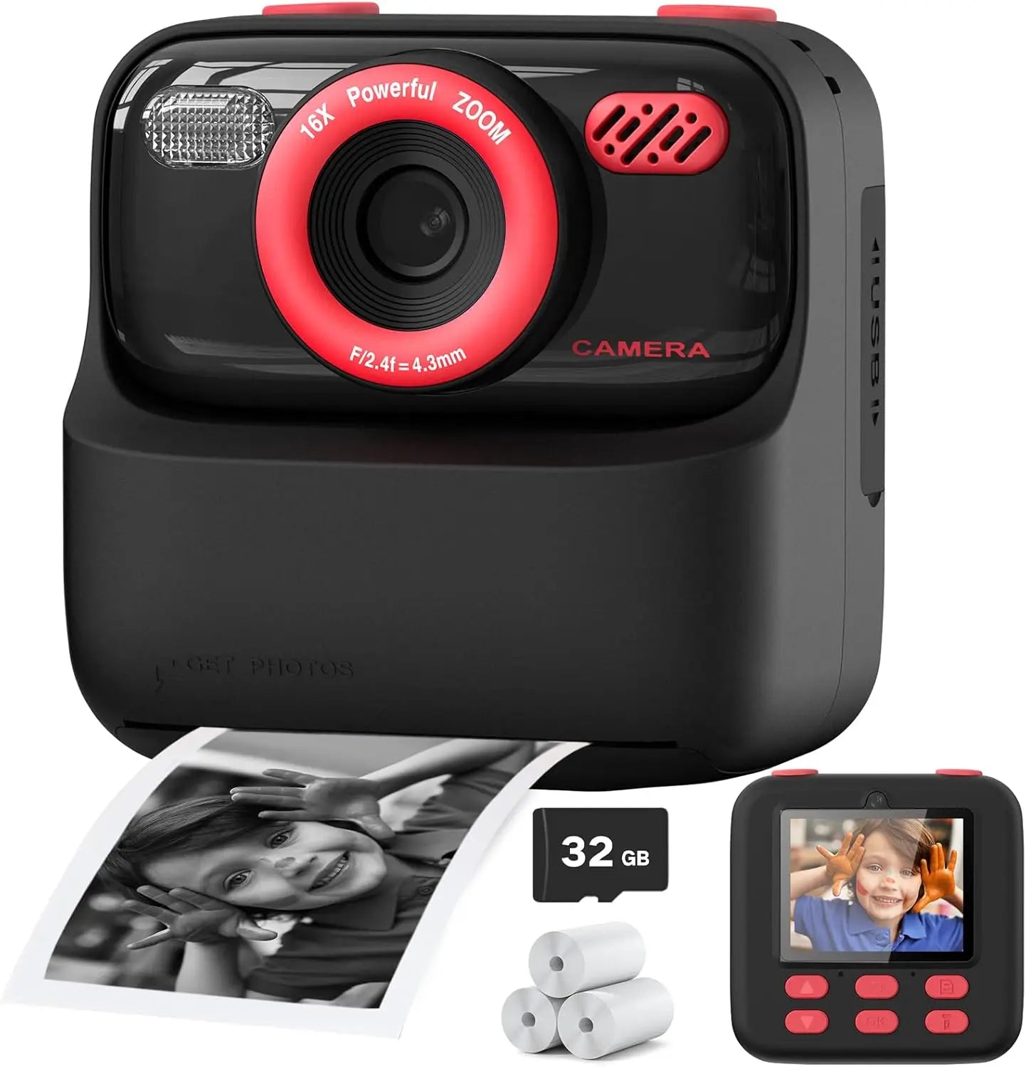 Kids Instant Print Camera, Birthday Gifts for Boys and Girls, Kids Digital Camera Toys, 1080P HD Video, Boy Gifts/Girl Gifts