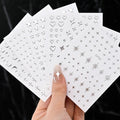 Metallic Silver 3D Star Chain Heart Nail Stickers 6 Sheets Self Adhesive Decals Professional Salon DIY Gel Nail Art Supply