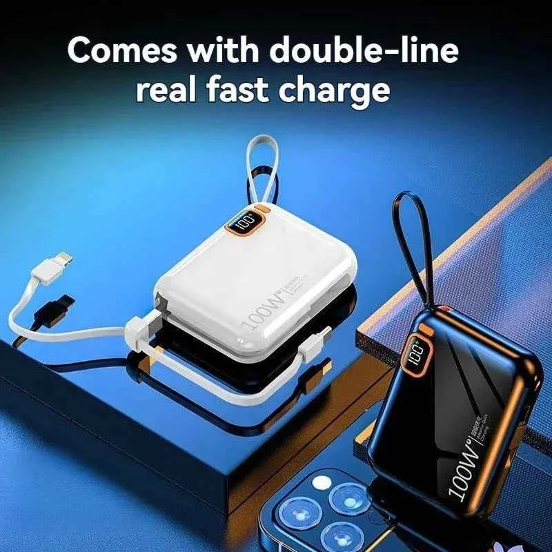 Portable 20000mAh Power Bank With Built-In Cables