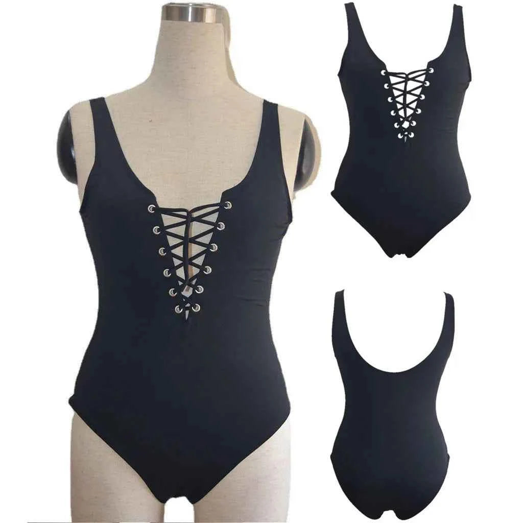 2025 Lace-up swimsuit Triangle bikini new one-piece swimsuit thong sexy tight beach bathing beach swimsuit