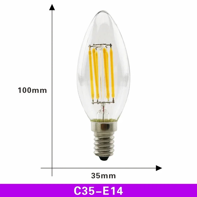 LED Retro Edison Bulb E14 E27 AC 220V 2W 4W 6W 8W Vintage Glass Lamp C35 G45 A60 ST64 G80 G95 G125 Led Filament Light Home Decor