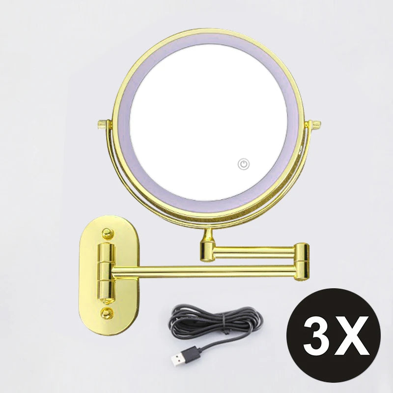 8 Inch Makeup Mirror Gold 3x/5x/7x/10x Magnifying Double Side USB Charging Bathroom 3 Color Light Cosmetic Mirrors