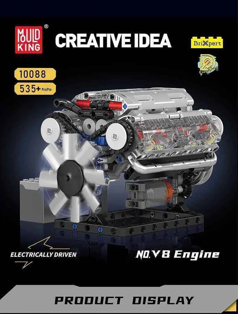 Mould King 10088 The V8 Engine Building Block Assembly Technical Car Brick Set Educational Car Engine Toys Kids Christmas Gift