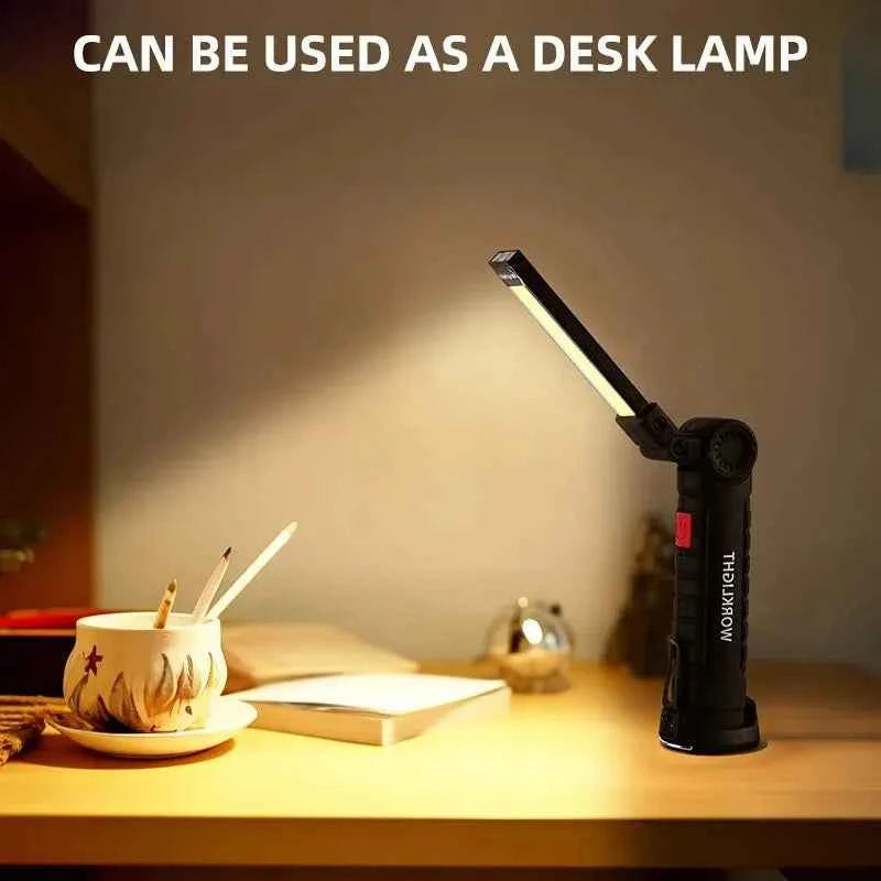 USB Rechargeable Camping LED Flashlight Work Light Magnet and Hook Waterproof Lighting Mode Suitable for Night Work