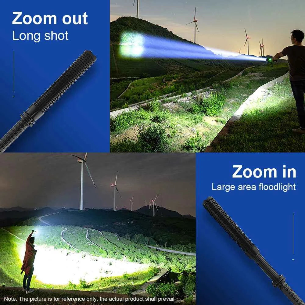 LED Defense Self-defense Flashlight Rechargeable Tactical Long Handle COB Baseball Torch Outdoor Window Breaker Hammer Emergency