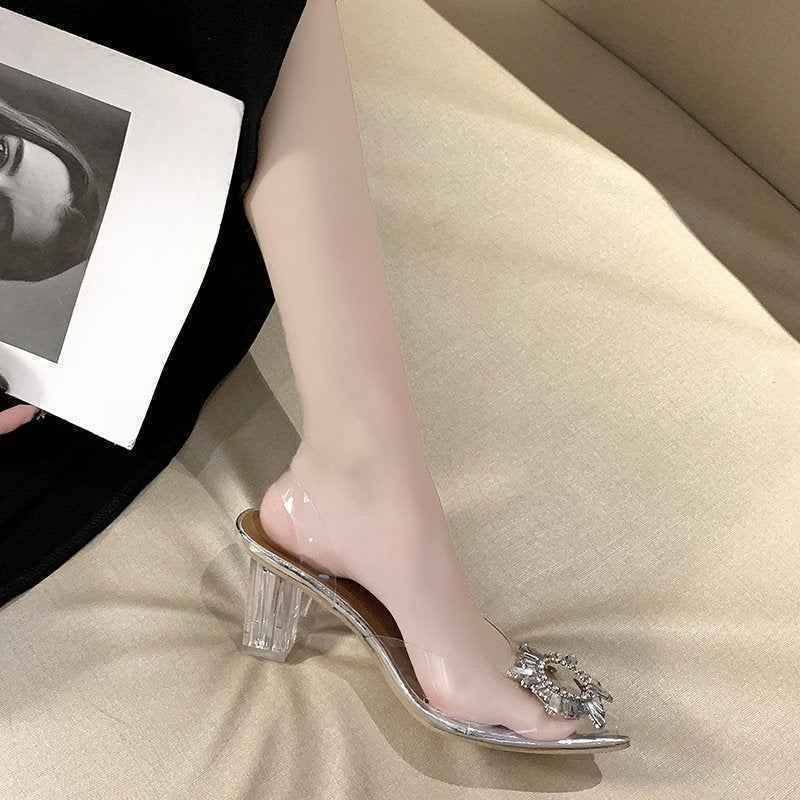 BCEBYL Spring and Autumn Fashion New Sexy Banquet Transparent Comfortable Solid Color Pointed Toe Crystal Ladies High Heels