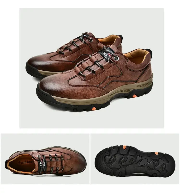 High Quality Leather Men Hikking Shoes Non-slip Sports Shoes Fashion Comfortable Moccasins Breathable Retro Men Walking Sneakers