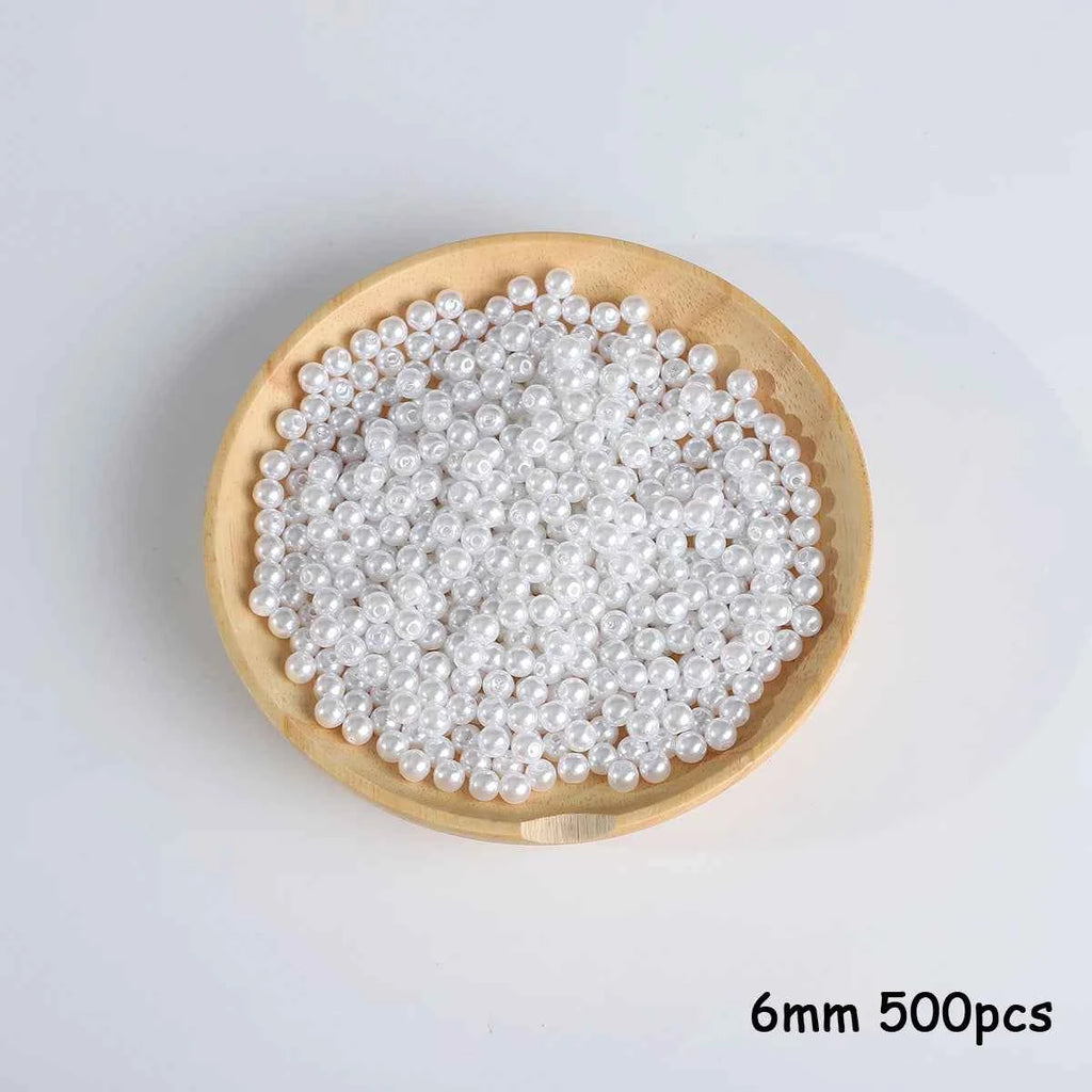 3-20mm 10-1000pcs straight hole ABS imitation pearl beige white bracelet with round beads for DIY craft jewelry making products