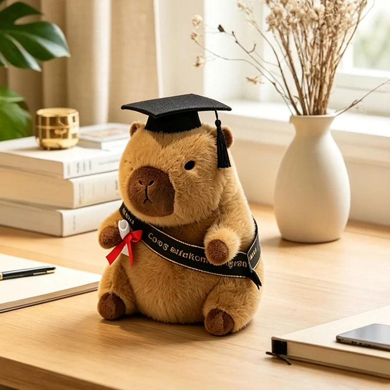 23cm Cute Graduation Capybara Plush Doll Doctor Cap Bear Animal Plush Stuffed Home Party Decor Gift For Kids Graduation Gifts