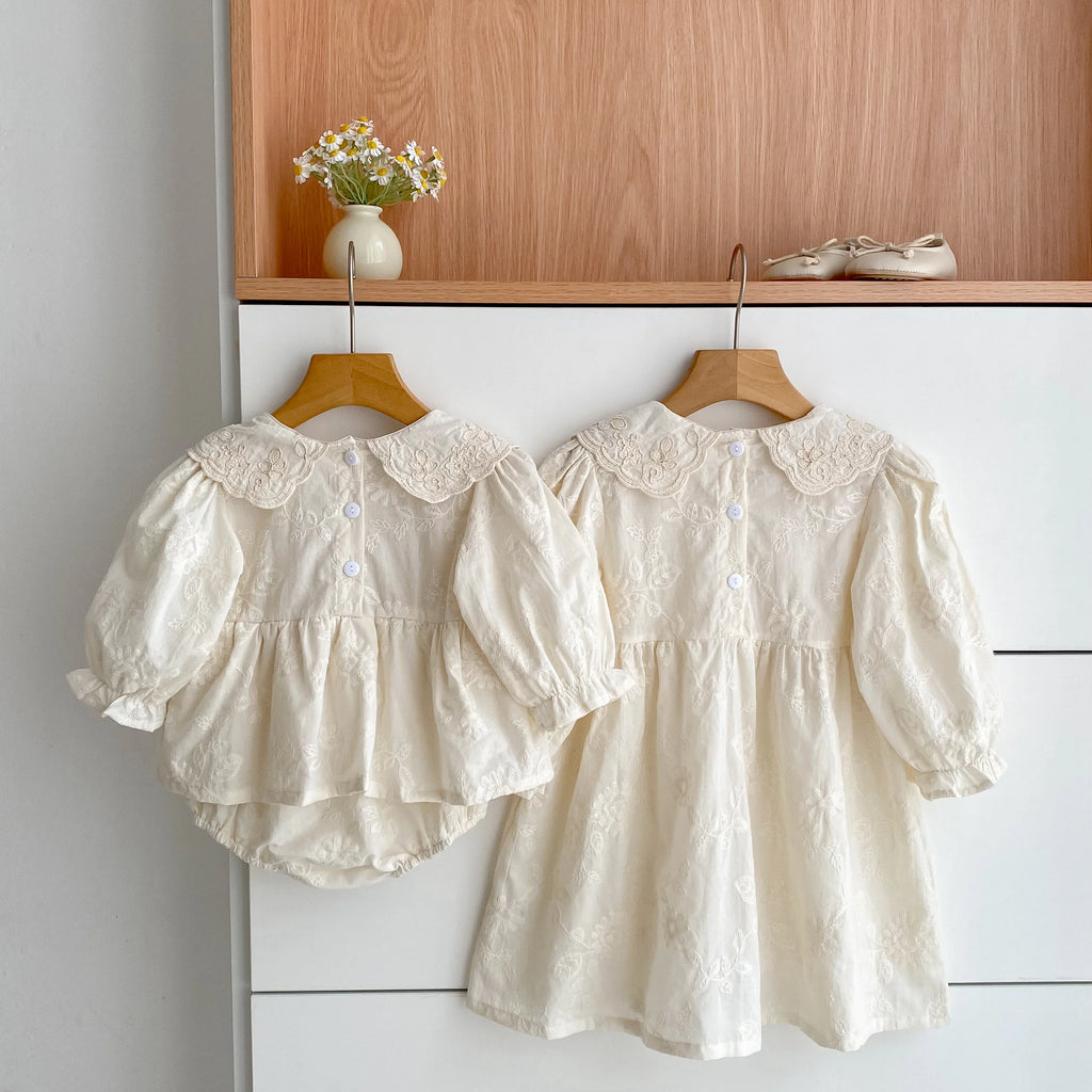 Autumn Baby Bodysuit Sisters Dress Flower Embroidery Dress Infant Girls Toddler Outfit  Baby Girls Rompers Family Sister Dress