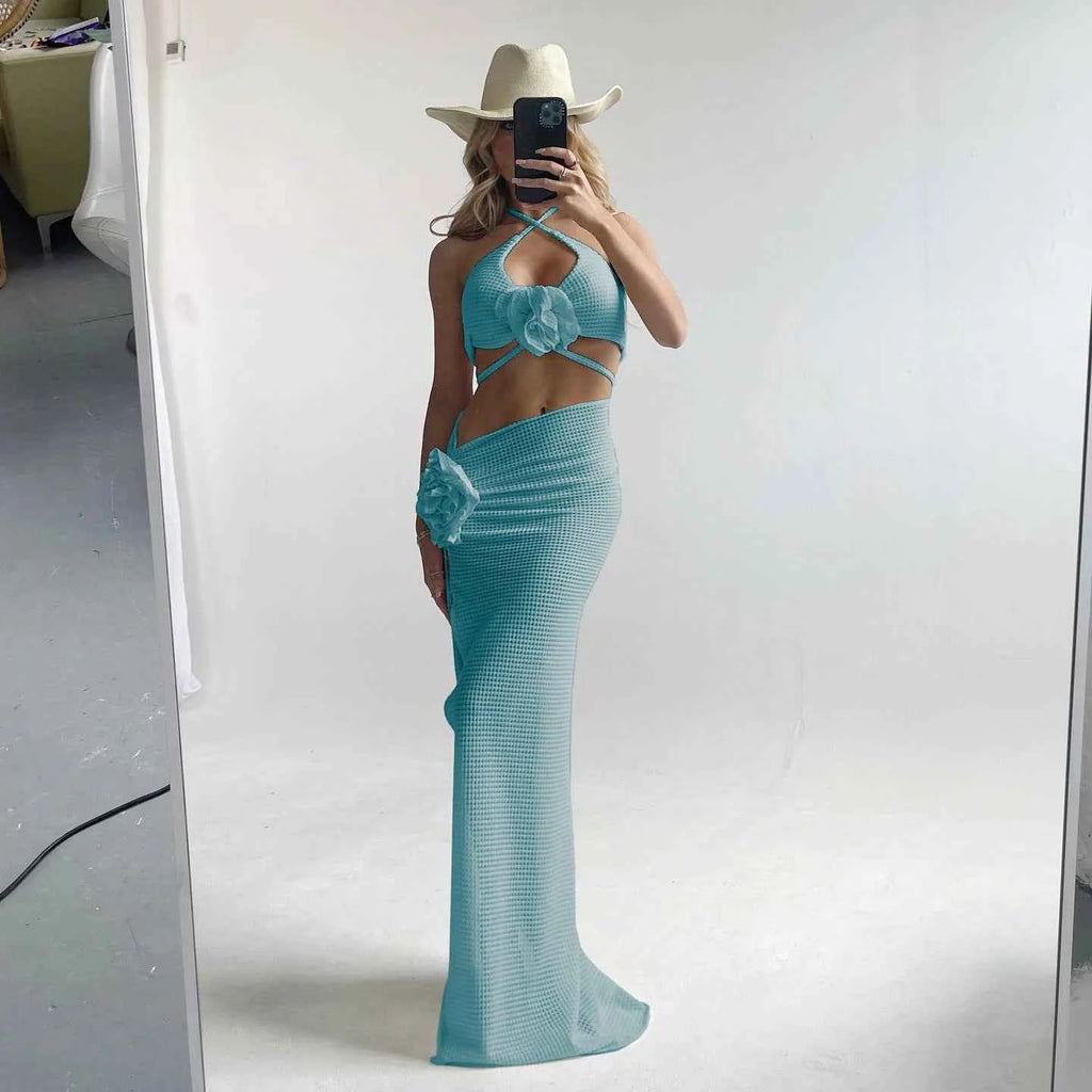 2025 3pack Bikini with Beach Skirt Swimwear Women 3D Flower Swimsuit Halter Bathing Suit Beachwear Bikini Set Biquini