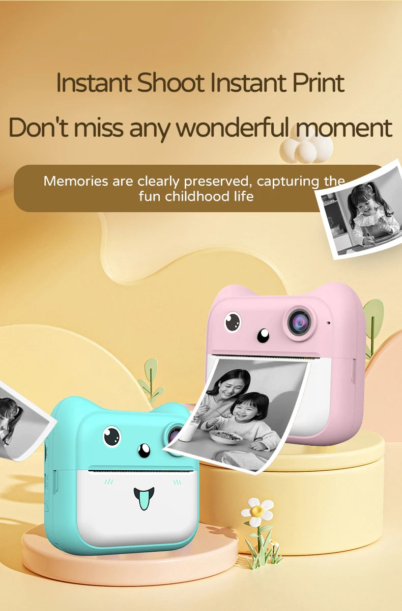 Kids Photo Camera Printer Mini Thermal Print Camera Children Digital Video Camera Toy Gifts for 4-12 Years Kids Girls Boys