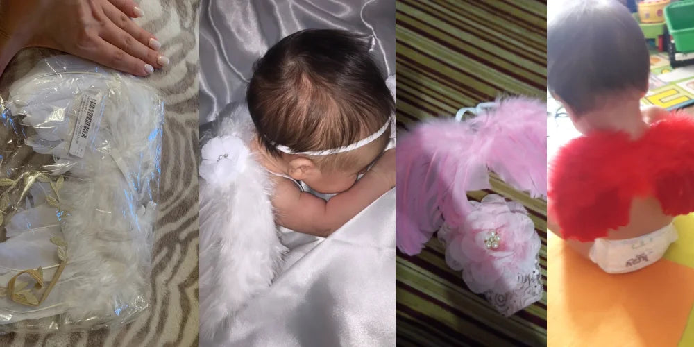 2pcs/set Cute Newborn Angel Feather Wings with Baby Girl Rose Flower Headband Hair Accessories for Infant Photography Props
