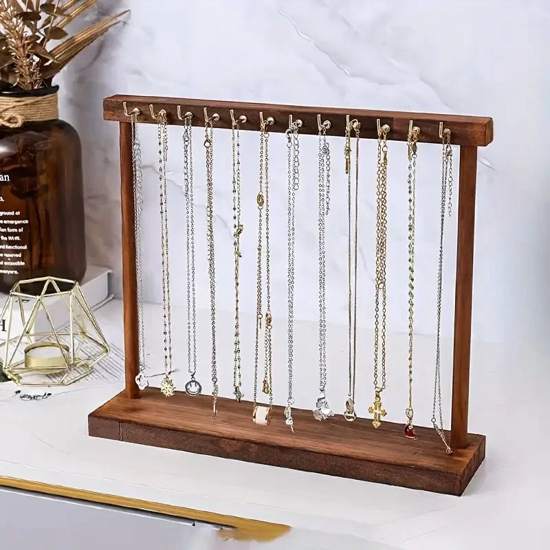 12/18 Hook Jewelry Organizer Display Stand Wood Necklace Hanging Countertop Rack For Earrings Bracelets Showcase Storage Rack