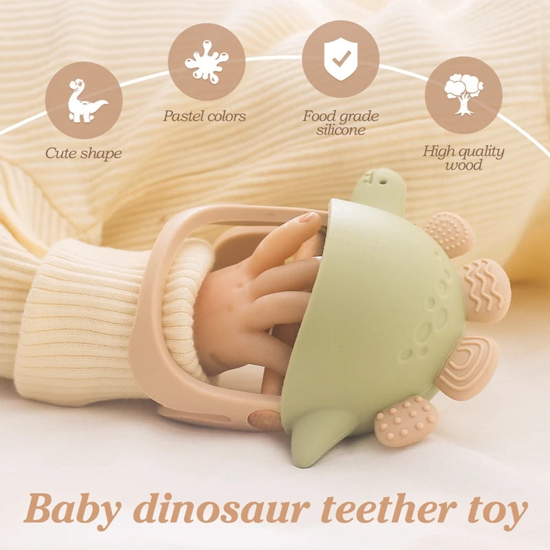 Baby Silicone Teether Dinosaur Silicone Gloves Baby Care Utensils 0 12 Months Dental Care Silicone Rattle Toys Chewing Gum Baby