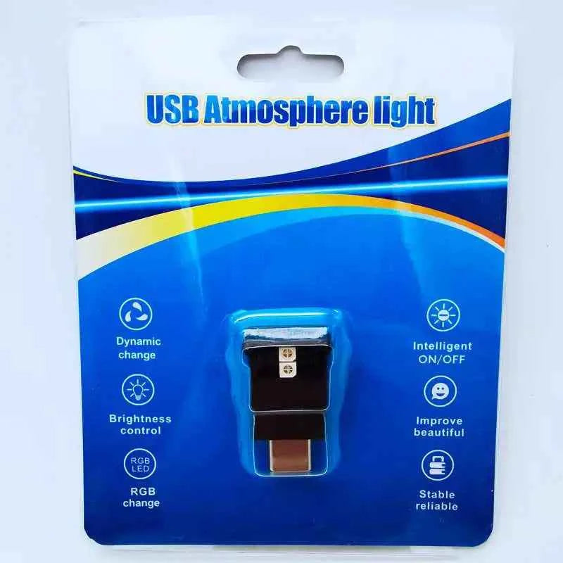 Type-C Adjustable Interior Atmosphere Lamp Car Interior Lamp LED Ambient Light 8 Colors RGB Dynamic Gradient Brightness