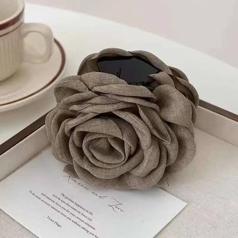 9cm Large Flower Hair Barrettes French Crab Claw For Women Hair Accessories Korean Back Of Head Shark Clip Girls Gifts