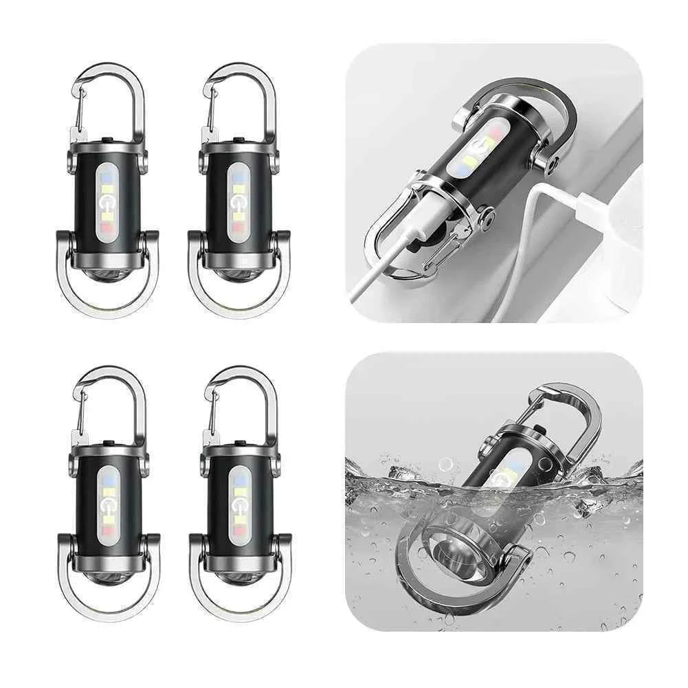 COB LED Keychain Flashlight Multifunctional Pocket Flashlight USB Rechargeable Portable Keychain Torch for Camping Hiking