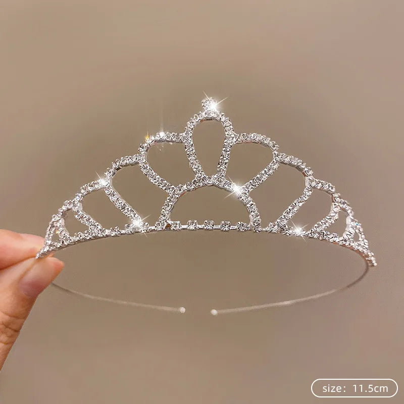 Children's Princess Crown Crystal Tiara Girls Hair Accessories High-end Atmosphere Dance Performance Birthday Gift Crown