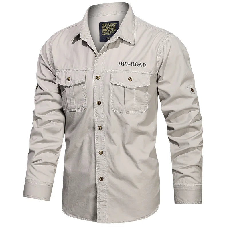 Pure Cotton Men's Shirt Men Oversized Loose Long Sleeve Cargo Shirts Men Clothing High Quality Solid Plus Size Casual Shirt 6XL