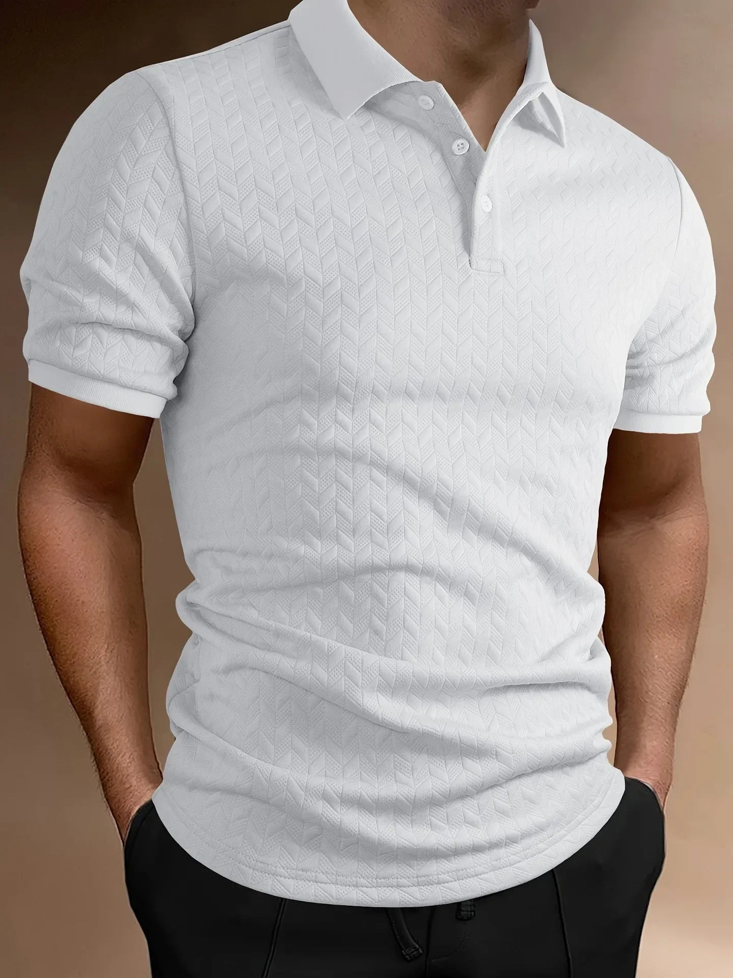 Summer New Men's Jacquard Polo Shirt Heavyweight T-shirt Solid Color Turn-down Collar Fashion Casual Short Sleeve Tops