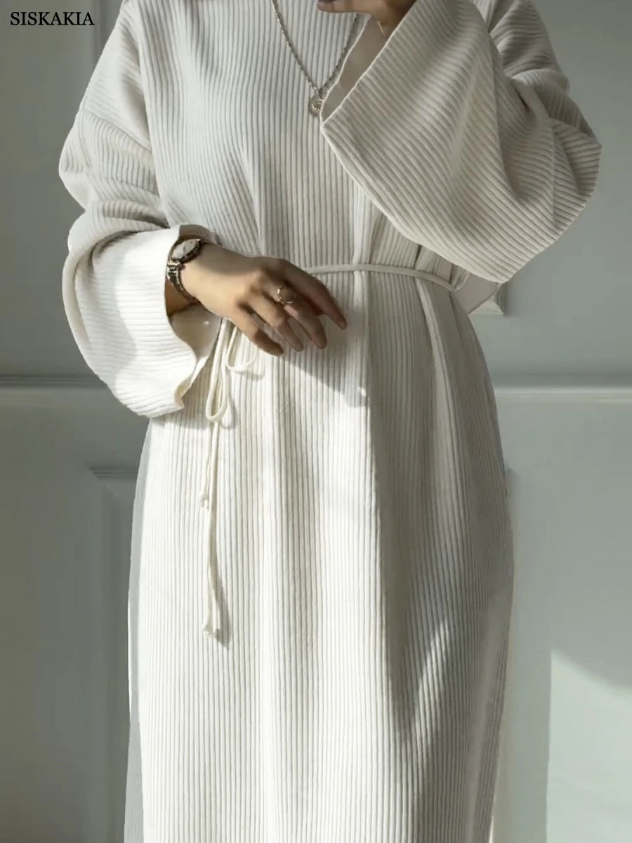 Siskakia Ramadan Morocco Solid Knitting Abayas Dubai Elegant Casual Dress Loose Stylish Women Clothes