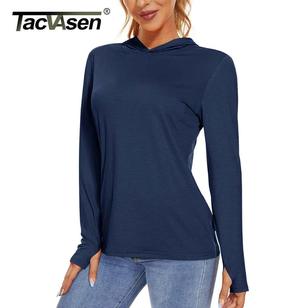 TACVASEN Summer UV/Sun Protection Outdoor Hooded T-shirt Women's Hoodie Shirt UPF 50+ Long Sleeve Fishing Hiking Athletic Shirts